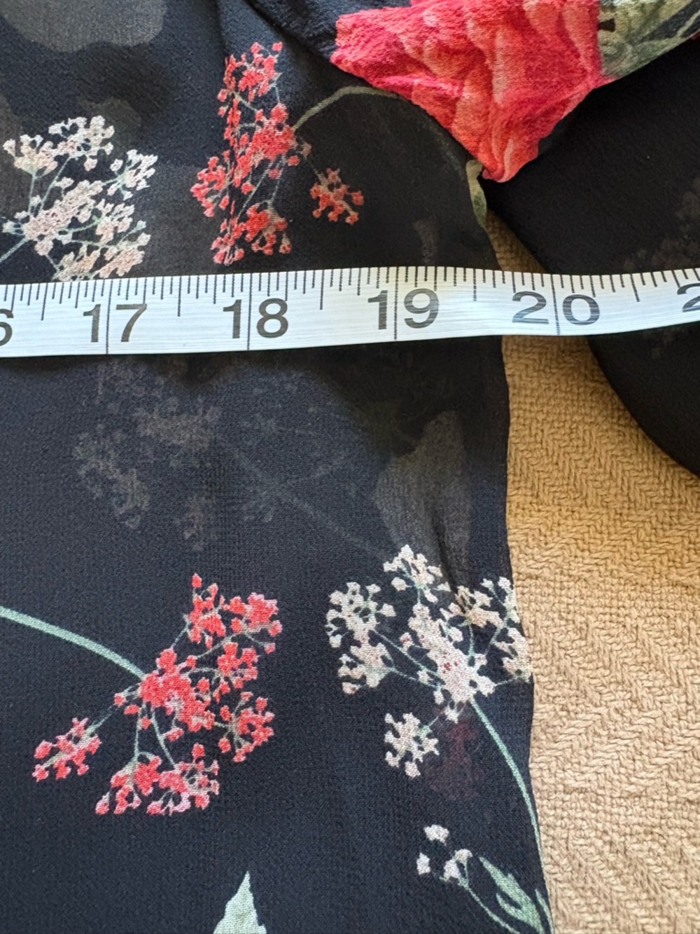 Joie Silk Black Sheer Floral V-Neck Skirt with Red and Cream Blooms - Picture 6 of 11